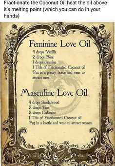 Feminine Love Oil, Witch Perfume Recipes, Herbal Potions Recipes, Lilith Essential Oils, Come To Me Oil Recipe Hoodoo, Witch Oils How To Make, Potion Recipes Witchcraft, Aphrodite Oil Recipe, Witch Oils Recipe