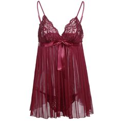 Mesh Plus Size Bowknot Embellished Babydoll - Red Wine - 3B85059712 - Women's Clothing  #WomensClothing #Women's #Clothing Bedtime Outfit, Sukienki Plus Size, Novelty Clothing, Women's Nightgowns, Nightgowns For Women, Mothers Dresses, Red Lingerie, Trendy Plus Size Clothing, Plus Size Kleidung