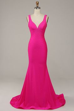 Elegant V-neck Gown With Rhinestones, Party Mermaid Dress With Rhinestones And Fitted Bodice, Formal Evening Dress With Rhinestones And Sweetheart Neckline, Mermaid Hem Evening Dress With Rhinestones For Gala, Mermaid Hem Gala Dress With Rhinestones, Gala Evening Dress With Rhinestones And Mermaid Hem, V-neck Mermaid Prom Dress With Sweep Train, V-neck Rhinestone Dress For Prom Season, V-neck Mermaid Dress With Sweep Train For Prom