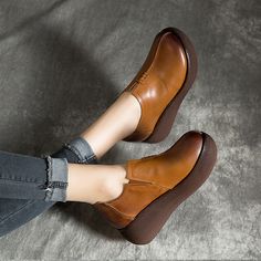 DESCRIPTION Women Shoes Main Material: Cowhide Heel Type: Wedge Upper Material: Cow Leather Heel Height: Middle (6 cm) Closure Type: Regular Size:35-40Click:Shoes size Chart 
 
 
 Size 
 
 Length 
 
 
 Cm 
 Inch 
 
 
 35 
 22.50 
 8.86'' 
 
 
 36 
 23.00 
 9.06'' 
 
 
 37 
 23.50 
 9.25'' 
 
 
 38 
 24.00 
 9.45'' 
 
 
 39 
 24.50 
 9.65'' 
 
 
 40 
 25.00 
 9.84'' 
 
 SHIPPING WE SHIPPING ALL OVER THE WORLD (TOTAL DELIVERY TIME=PROCESSING TIME + SHIPPING TIME) Processing time : 2-5 Business day Spring Wedge High Heel Sneakers, Wedge Sandals With Thick Bottom And Round Toe, Casual Platform Wedge Boots With Round Toe, Leather Wedge Sneakers For Spring, Casual Leather Heels With Thick Bottom, Spring Closed Toe Wedge Boots, Leather Wedge Sandals With Thick Bottom, Leather Wedge Heels With Platform, Leather Wedge Heels With Thick Bottom