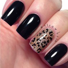 Leopard accent nail art! Accent Nail Art, Gold Glitter Nails, October Nails, Leopard Nails, Animal Print Nails, Nails Only, I Love Nails, Accent Nails, Black Acrylic