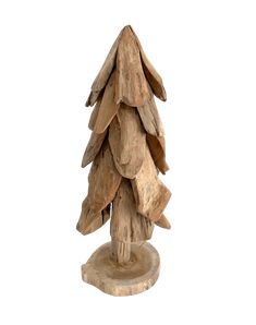 a small wooden christmas tree on a white background