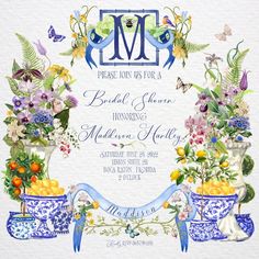 a wedding card with flowers and birds on it