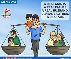 a man is holding two children on a scale with the caption men's day