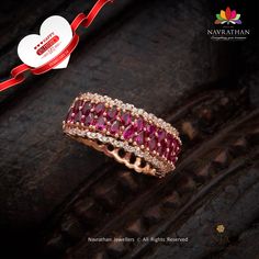 Looking for a perfect Valentine's Day gift? Surprise your partner with this ‘Fancy Rose Gold Ring with Swarovski Stones’ Walk into our stores and get your hands on it or visit us at www.navrathan.com and get it faster!  #Jewellery #Navrathan #Jewellers #Gold #Silver #Diamond #GoldNecklaceDesign #SilverArticles #PlatinumJewellery #TempleJewellery #BridalCollection #BridesOfIndia #AntiqueJewellery #Ring #Earring #Necklace #GiftCollection #DiamondFingerRing #BridalWaistBelt #DiamondKada Diamond Finger Ring, Gold Necklace Indian, Diamond Jewelry Store, Gold Necklace Indian Bridal Jewelry, Gold Diamond Jewelry, Swarovski Stones, Gold Necklace Designs, Temple Jewellery, Gold Jewelry Fashion