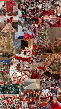 a collage of many different types of christmas decorations and cookies, including candy canes