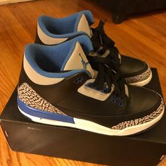 Jordan 3 Iii Retro "Sport Blue" Black/Sport Blue-Wolf Grey Size 7y = 8.5/9 Women 100% Authentic, Like New, In Original Box W/ Inserts Only Worn A Couple Times And I Take Great Care Of My Shoes Serious Inquiries And Offers Only Thank You! Blue Wolf, Retro Sport, Womens Jordans, My Shoes, Jordan 3, Womens Shoes Sneakers, Black Blue