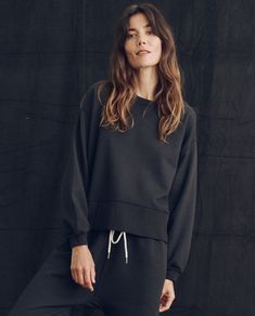 The League Sweatshirt. -- Almost Black – The Great. Emily And Meritt, Denim Hat, The League, Kids Outerwear, Engineered Garments, Knit Shirt, Sweater And Shorts, Vintage Sweatshirt, Swimwear Tops