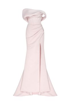 Misty Rose Princess strapless gown with thigh slit - Milla Milla Dresses, Straight Across Neckline, Tulle Maxi Skirt, Dress Weights, Misty Rose, American Fashion Designers, Mode Kpop, Usa Dresses, فستان سهرة