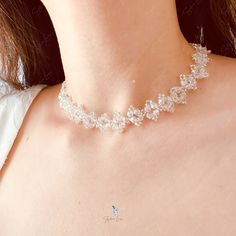 rhinestone bead choker necklace Party Outfit Wedding, Cocktail Party Outfit, Bead Choker, Rhinestone Choker, White Rhinestone, For Your Love, White Crystal, Beaded Choker, White Beads