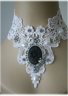 Cameo Choker, Kalung Choker, Victorian Choker, Gothic Choker, Handmade Chokers, Gothic Chokers, Lace Necklace, Lace Jewelry, Flowers Rose