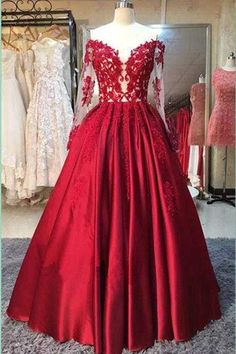 Grade 12 Grad Dresses, Grad Dresses Long Sleeve, Cheap Prom Dresses Uk, Grad Dresses Long, Red Ball Gown, Long Sleeve Prom, Red Evening Dress, Red Ball, Cute Prom Dresses