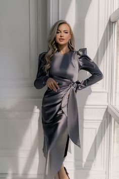 Sateen Dress, Wrap Dress Midi, Solid Maxi Dress, Long Cocktail Dress, Long Sleeve Cocktail Dress, Pencil Skirt Dress, Party Kleidung, Evening Dresses For Weddings, Dress Stores Online