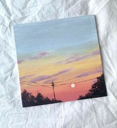 an oil painting of the setting sun over power lines