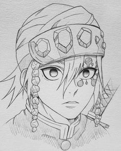 a drawing of an anime character wearing a headdress with beads on it's ears