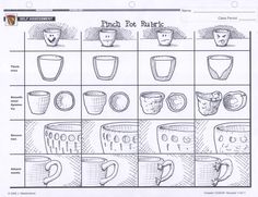 coffee mugs are shown in this hand drawn diagram