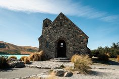 an old stone church sits in the middle of nowhere