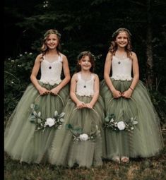 Olive Green Flower Girl Dress, Sage Green And Yellow Wedding, Olive Green Wedding Party, Flower Girl Dresses Green, Flower Girl Dresses Floor Length, Olive Green Wedding, Green Flower Girl Dresses, Gorgeous Wedding Dress Princesses, Sage Green Flowers