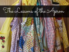 the lessons of the apron hanging in front of a wooden door with text overlay