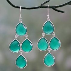 Handmade Green Onyx and Sterling Silver Chandelier Earrings - Evergreen Chandelier | NOVICA Turquoise Chandelier, Blue Topaz Pendant Necklace, Silver Chandelier Earrings, Silver Wrap Ring, Silver Chandelier, Jewelry Workshop, Labradorite Pendant, Traditional Jewelry, Green Onyx