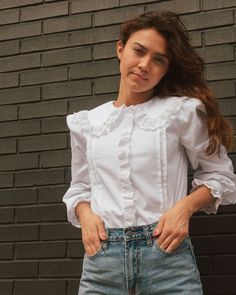 Yes to wide shawl collars Collar Shirt, Light Wash Denim, Shawl Collar, Strappy Sandals, Collar Shirts, Button Placket, Summer Wardrobe, Shawl, Ruffle Blouse