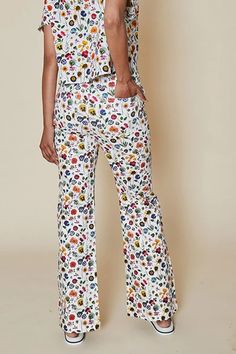 RACHEL ANTONOFF MIKE WIDE LEG PANT LORIA'S PRESSED FLOWERS - RachelAntonoff.com Bright Colored Heels, Bright Heels, Rachel Antonoff, Uggs Outfit, Outfit Dress, Wide Leg Pant, Pressed Flower, Wide Leg Denim, Denim Pant