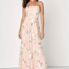 Never Worn. Budding Blossoms Blush Pink Floral Embroidered A-Line Maxi Dress Lulus Spring Floral Embroidered Maxi Dress For Prom, Spring Prom Maxi Dress With Floral Embroidery, Chiffon Floral Dress For Wedding, Spring Bridesmaid Dress With Floral Embroidery, Pink Floral Embroidery Bridesmaid Dress, Pink Bridesmaid Dress With Floral Embroidery, Spring Embroidered Maxi Dress For Prom, Floral Embroidered Dress For Wedding, Chiffon Floral Embroidery Wedding Dress