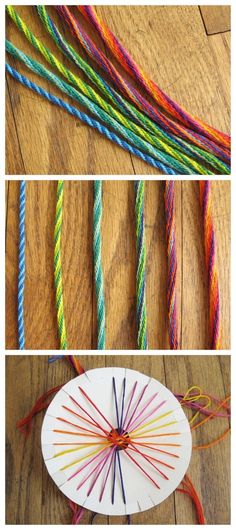 four different types of yarn on a wooden floor with the words, how to make your own rainbow loom