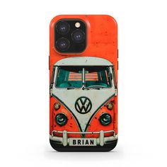 an orange and white vw bus phone case