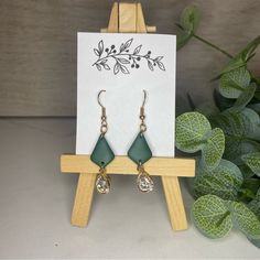 Polymer Clay Earrings - Green - Hypoallergenic Jewelry - Polymer Clay Earrings Adjustable Trendy Teardrop Earrings For Gifts, Trendy Adjustable Teardrop Earrings For Gift, Trendy Green Crystal Earrings For Gift, Green Pierced Everyday Earrings, Green Pierced Earrings For Everyday, Green Everyday Earrings, Trendy Hypoallergenic Dangle Teardrop Earrings, Green Teardrop Dangle Earrings For Everyday Wear, Everyday Green Dangle Teardrop Earrings