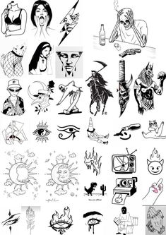 various tattoos are shown in black and white