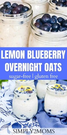 lemon blueberry overnight oats in mason jars with text overlay that reads, lemon blueberry overnight oats