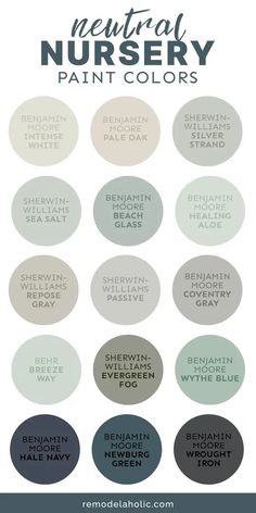 the neutral nursery paint colors are all in shades from blue to gray, and white