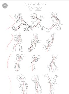 an animation character's sketches for line of action