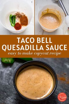 Taco Bell Quesadilla Sauce is the orange quesadilla sauce used in the Taco Bell chicken and steak quesadillas. It’s a sweet and spicy ranch sauce that tastes amazing over a taco salad, quesadillas, chicken, paninis, and so many other foods! If you love making homemade sauce check out this Taco Bell copycat recipe for your next mexican dish or tacos evening.

#mexicanfood #mexicanrecipe #copycatrecipe #tacos #quesadillasauce Spicy Ranch Sauce, Quesadillas Chicken, Taco Bell Quesadilla Sauce, Steak Quesadillas, Quesadilla Sauce, Taco Bell Quesadilla, Creamy Jalapeno Sauce, Taco Bell Copycat, Spicy Ranch