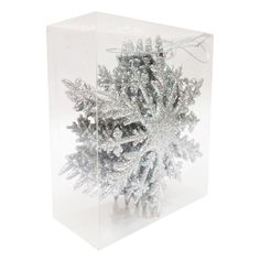 a snowflake in a clear box on a white background