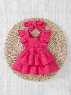 Vestido De Hem De Camada Com Babado E Faixa Para Acessório Para Recém-nascida Menina Bebê | SHEIN PT Newborn Baby Dresses, Frocks For Babies, Pink Collar, Baby Outfits Newborn