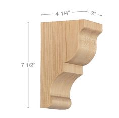 the unfinished wood corbet bracket is shown with measurements for each piece and height