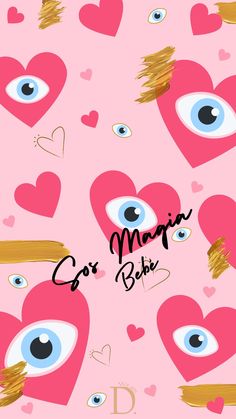 pink background with lots of hearts and eyes