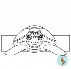 a drawing of a turtle with big eyes and a hat on it's head