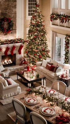 a living room filled with furniture and a christmas tree