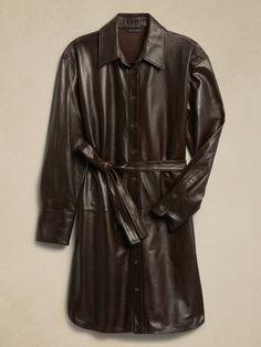 Gritti Leather Shirt Dress | Banana Republic Long Leather Maxi Dress, Luxury Silk Button-up Shirt Dress, Brown Lather Dress, Leather Maternity Dress, Leather Button Up, Leather Shirt Dress, Leather Shirt, Button Up Dress, Leather Cleaning