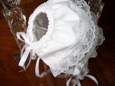 Baby Girl Elegant bonnet Custom order Fitted White Bonnet With Lace Trim, Elegant Lace Bonnet With Lace Trim, Adjustable Lace Wedding Bonnet, Fitted White Bonnet For Baptism, White Fitted Bonnet For Baptism, Wedding Bonnet With Lace Trim, White Adjustable Lace Bonnet, White Lace Adjustable Bonnet, White Bonnet