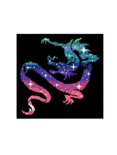 a cross stitch dragon with stars on it