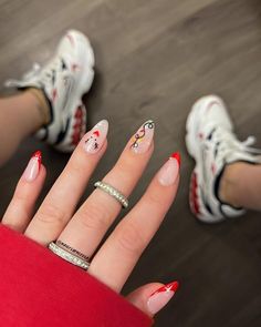 Red French Tip, Red French, Light Nails, Cute Christmas Nails, Luxury Gifts For Her, Nail Type, Xmas Nails, Christmas Nail Designs, Reindeer Christmas