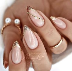 New Years Nail Designs, New Years Eve Nails, Rose Gold Nails, Almond Nails Designs, New Year's Nails, Bridal Nails, Classy Nails