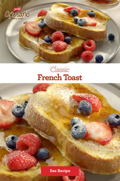 french toast topped with berries and powdered sugar