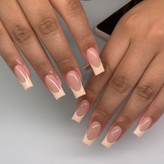 Cream Colored Nails Acrylic, Thick French Tip Nails Coffin, Creme French Tip Nails, Cream French Nails, Tan French Tip Nails, Cream French Tip, Beige French Nails, Cream French Tips Nails, Beige French Tip