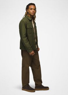 A cotton canvas jacket with workwear-inspired style and a warm flannel lining. Fall Streetwear Shacket With Multiple Pockets, Fall Shacket For Streetwear With Multiple Pockets, Urban Fall Shacket With Pockets, Fall Shacket With Multiple Pockets For Streetwear, Urban Shacket With Flap Pockets For Winter, Urban Winter Shacket With Flap Pockets, Khaki Cotton Utility Jacket With Side Pockets, Urban Shacket With Patch Pockets For Winter, Cotton Outerwear With Cargo Pockets And Long Sleeves