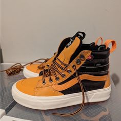 Vans High Tops Boots 7.5 Womens New And Never Worn Just Tried On No Box Orange Lace-up Sneakers For Fall, Vans Orange, Vans High Tops, Vans High, Irregular Choice Shoes, High Top Boots, Shoes Vans, High Top Vans, Womens Vans